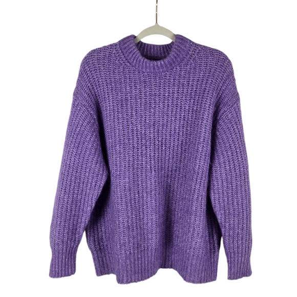 Zara Alpaca-Wool Blend Pullover Knit Ribbed Lavender Sweater - Picture 5 of 15